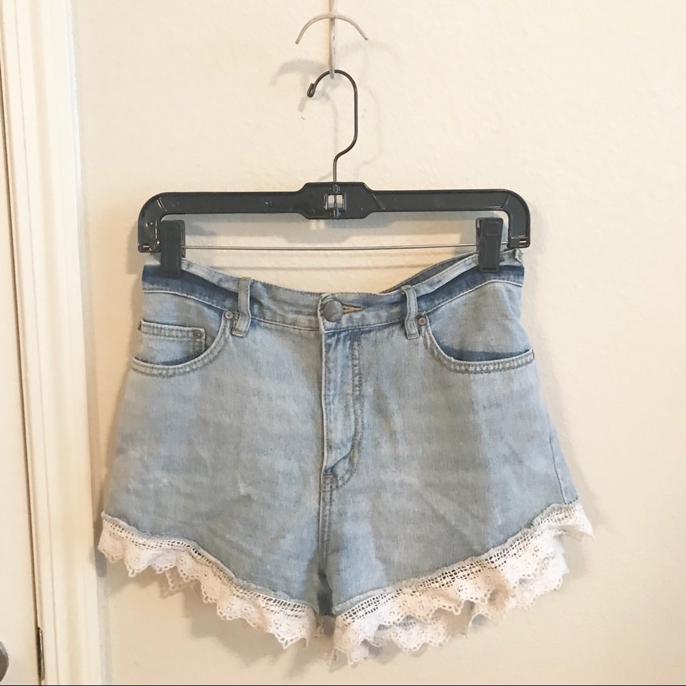 Free People Denim + Lace Shorts